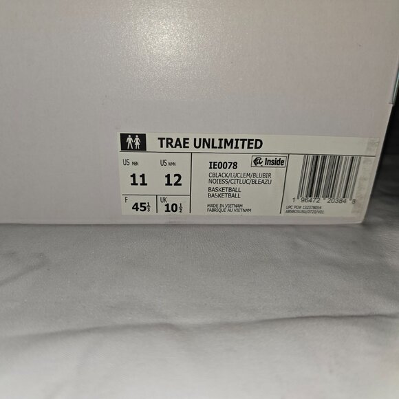 Adidas Trae Unlimited Basketball Sneakers, M 11/W 12, Blk/Blue/Grn, New in Box - Picture 8 of 10